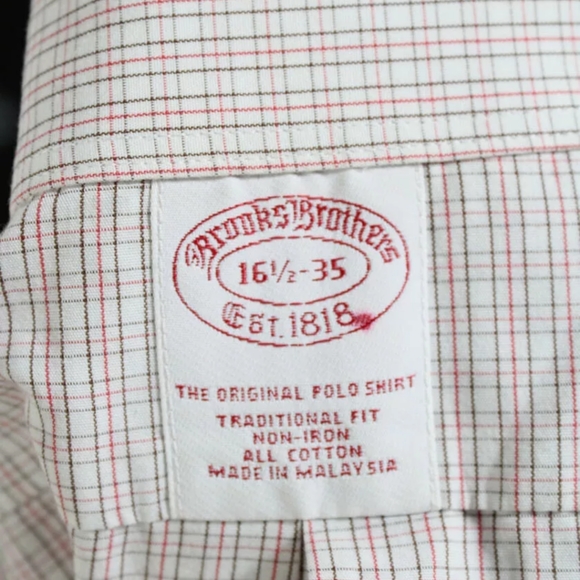 BROOKS BROTHERS MENS COTTON BUTTON DOWN GRID SHIRT WHITE BLACK RED SIZE LARGE - Picture 4 of 4